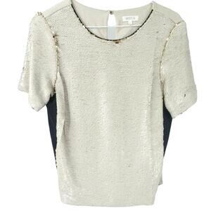 Weston Reverse Sequins Short Sleeve Top Size S Beige Gold Colorblock